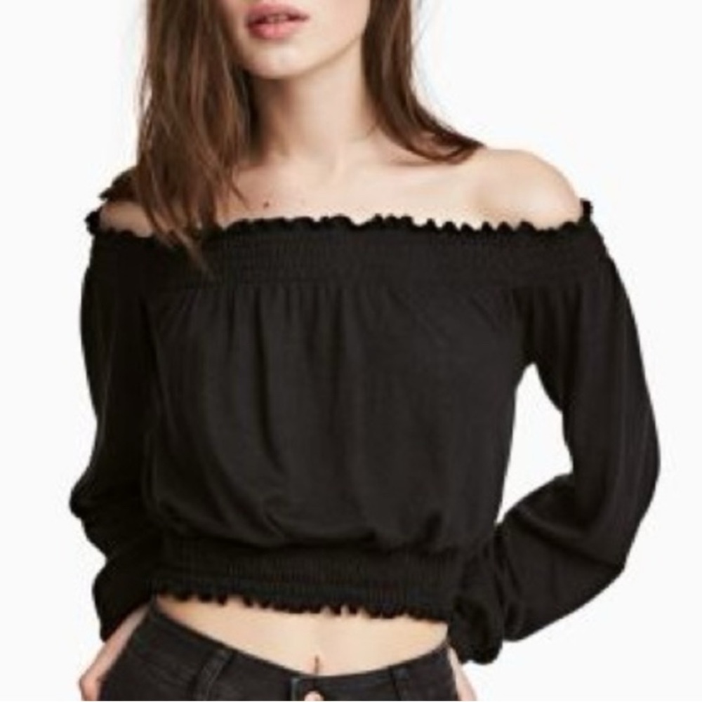H&M Divided Black Crop Off The Shoulder Top Size Small